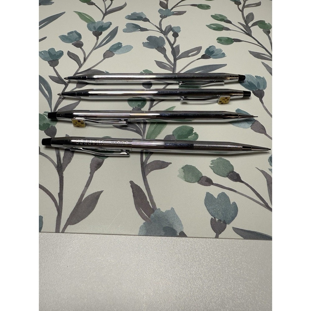 Lot of 4 Cross Pens Mechanical Pencils Chrome Scott Shaffer Engraved‎